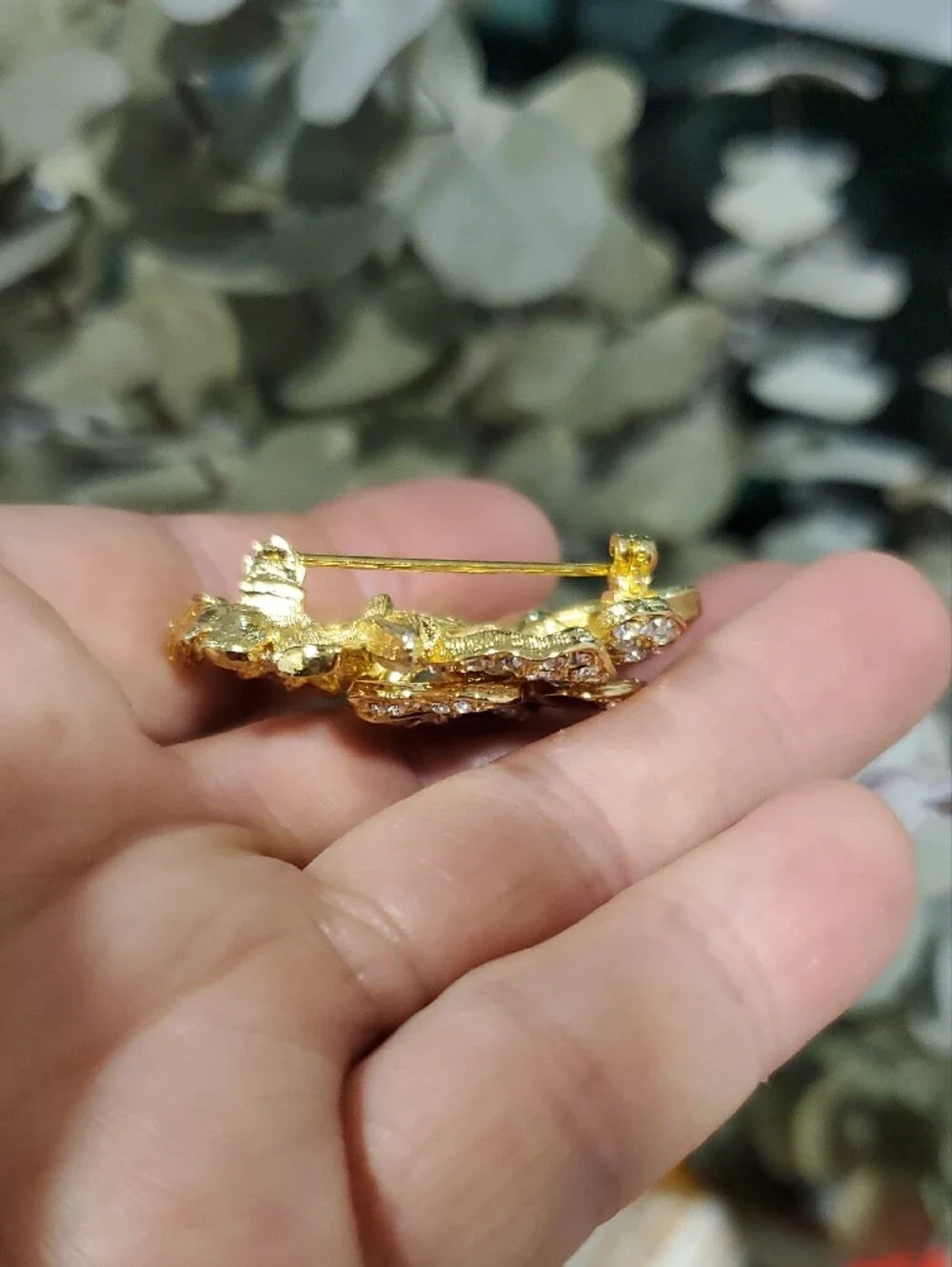 Gold-Tone Red Poppy Floral Brooch with Crystals